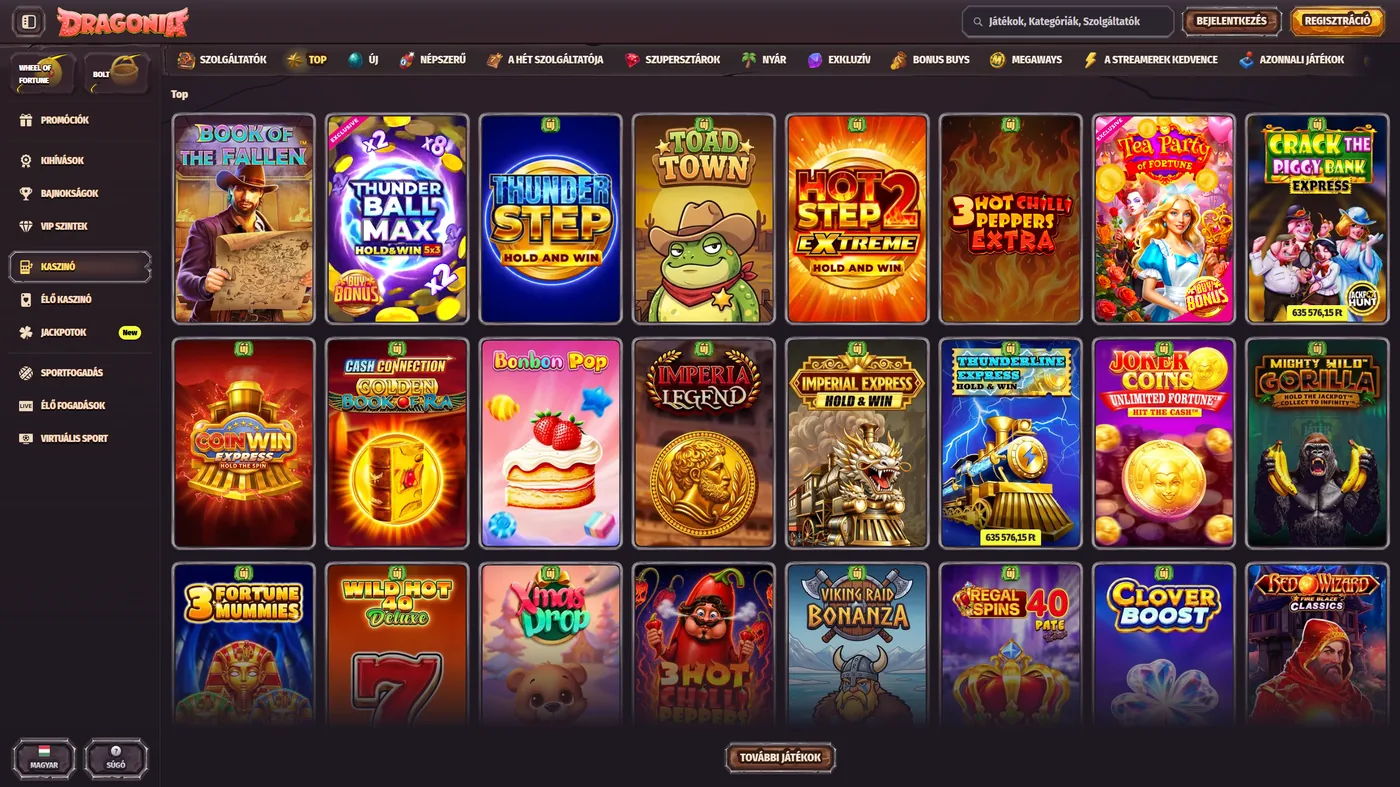 Dragonia Casino játékok és nyerőgépek – asztali nézet