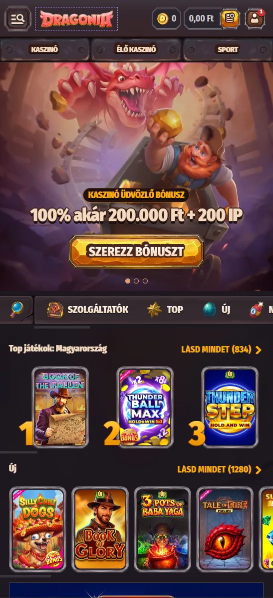 Dragonia Casino mobil kezelőfelület